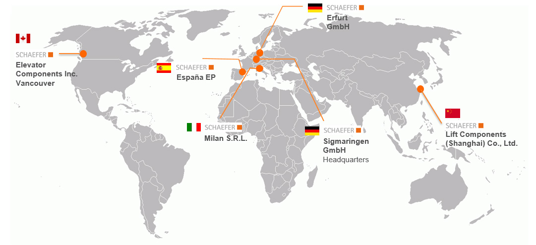world map with SCHAEFER subsidiaries
